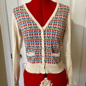 Vintage Repro Louie Lucie long sleeve cream cherry cardigan